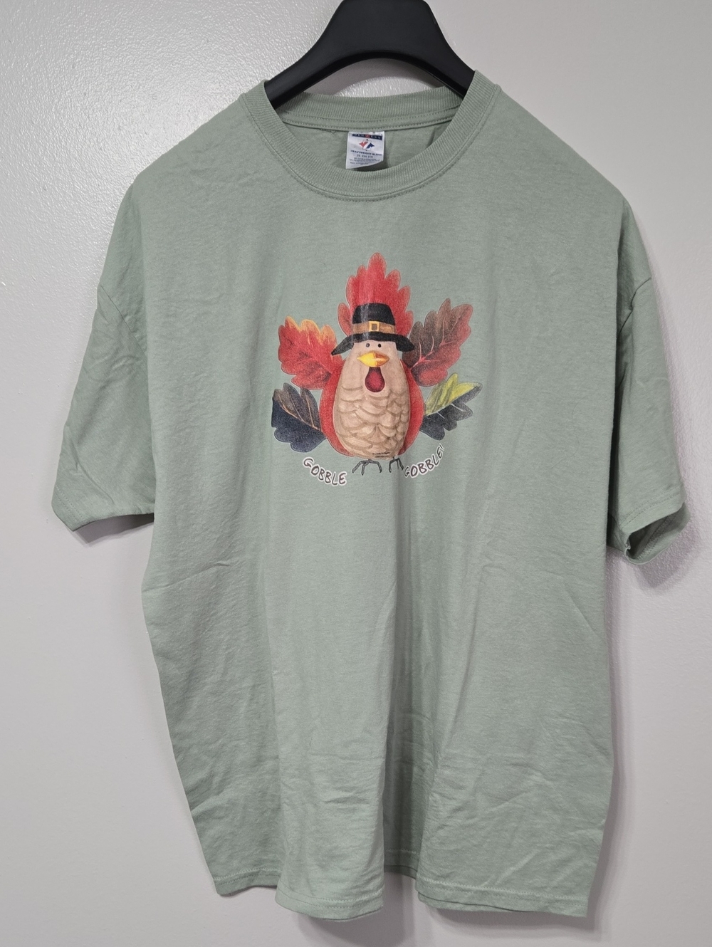 Vintage Late 90's Jerzees ThanksgivingTurkey Graphic Tee Sage Green 2XL